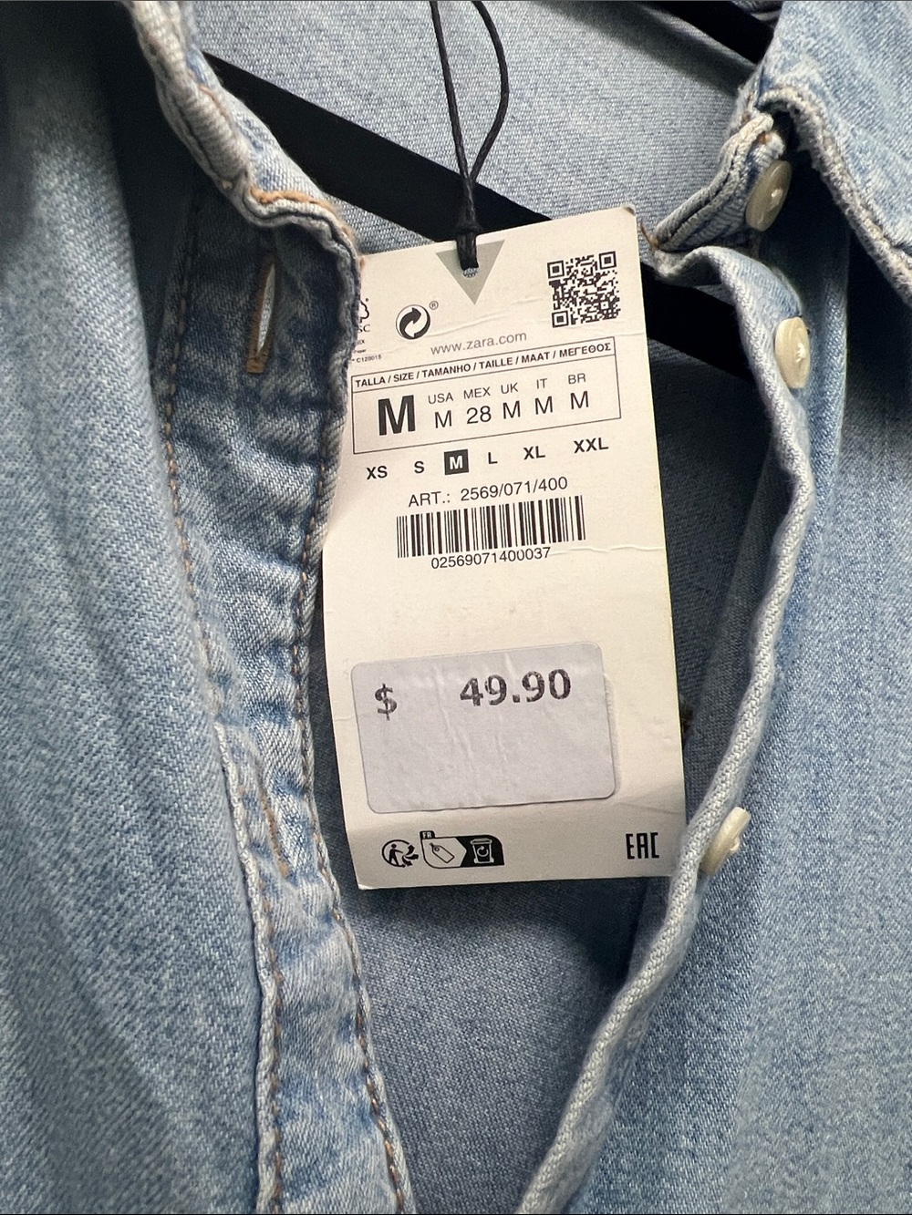 Zara Light Blue Denim Button-Down Shirt - Picture 4 of 4